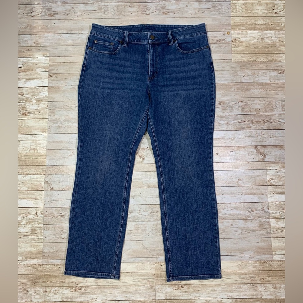 LL Bean Mid Rise Straight Leg Favorite Fit Stretch Jeans Womens Size 16p Petite